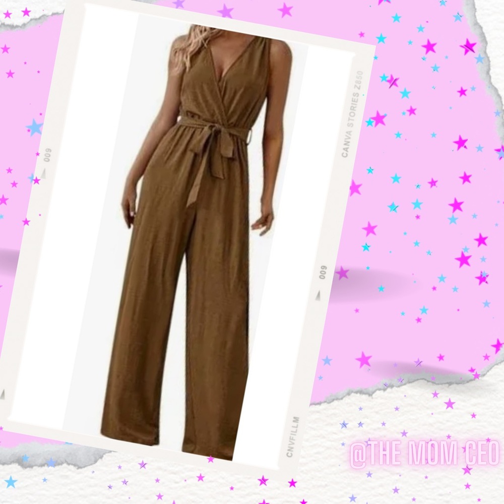V-NECK SLEEVELESS WIDE LEG JUMPSUIT